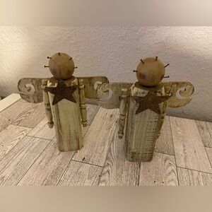 2 Vintage Wooden Folk Art Angel 6 1/2 inch